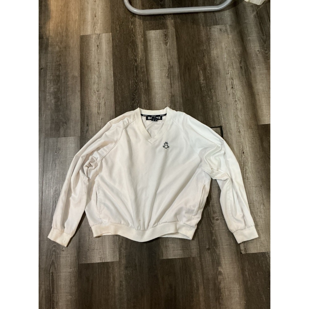 BOAST White V Neck Tennis Pullover Sweatshirt Mens Large Athletic Warmup